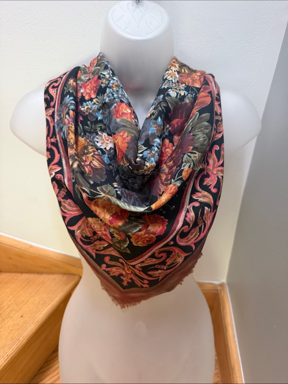 Cybèle Italian Floral Square Scarf Dark Floral Baroque Scarf Made in Italy. VTG